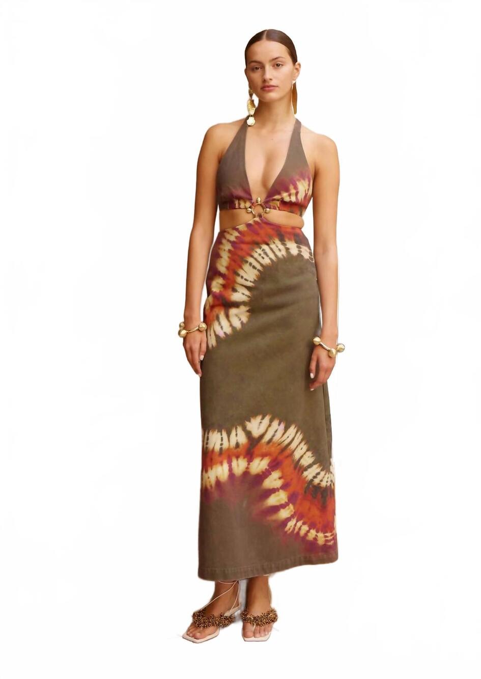 NEW ALEMAIS marilyn denim midi dress in khaki